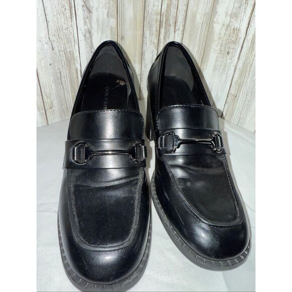 Marc Fisher 90s Inspired Chunky Loafers | Black Faux Leather Block Heel Pumps | - Picture 3 of 11